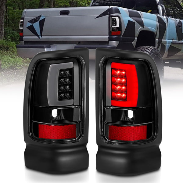 ANZO 1994-2001 Dodge Ram 1500 LED Taillights Plank Style Black w/Clear Lens - Bull Strap