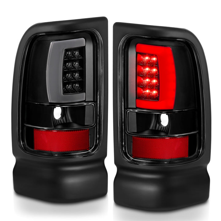 ANZO 1994-2001 Dodge Ram 1500 LED Taillights Plank Style Black w/Clear Lens - Bull Strap