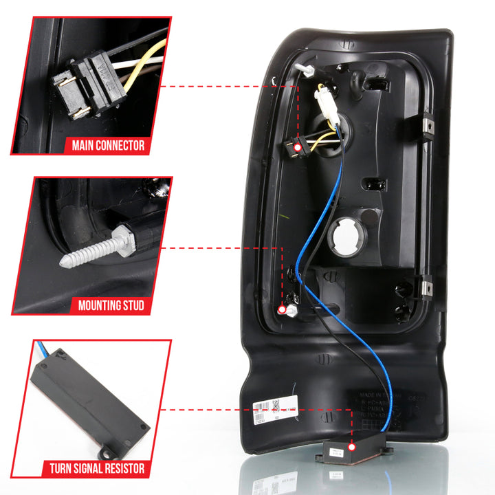 ANZO 1994-2001 Dodge Ram 1500 LED Taillights Plank Style Black w/Clear Lens - Bull Strap