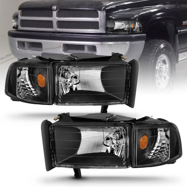 ANZO 1994-2001 Dodge Ram Crystal Headlights Black - Bull Strap