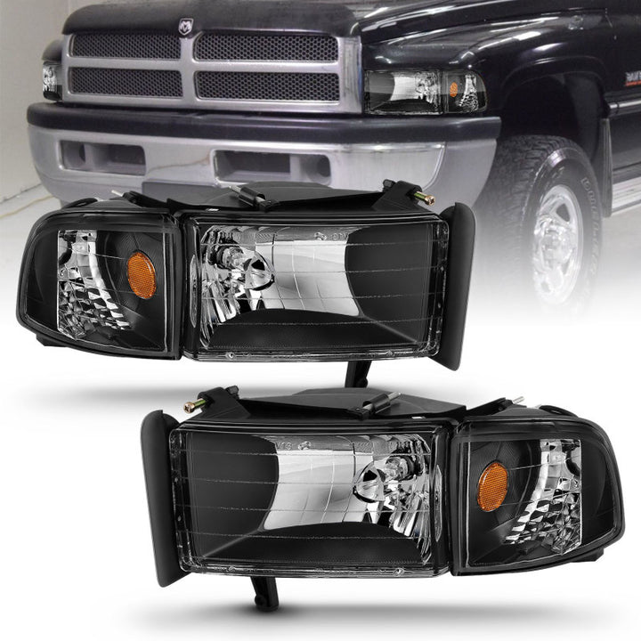 ANZO 1994-2001 Dodge Ram Crystal Headlights Black - Bull Strap