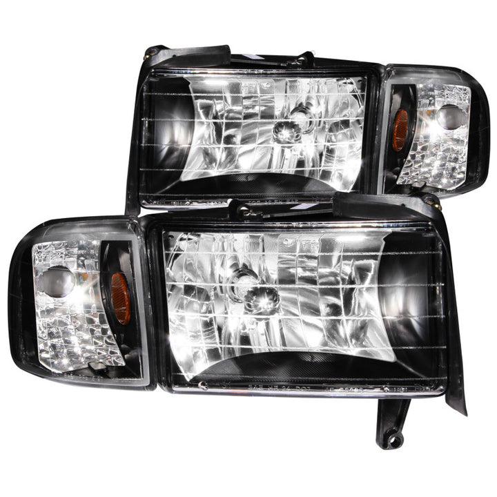 ANZO 1994-2001 Dodge Ram Crystal Headlights Black - Bull Strap