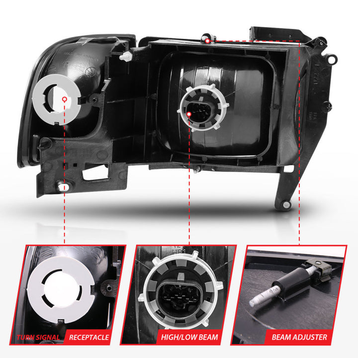 ANZO 1994-2001 Dodge Ram Crystal Headlights Black - Bull Strap