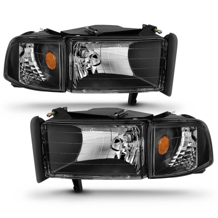 ANZO 1994-2001 Dodge Ram Crystal Headlights Black - Bull Strap
