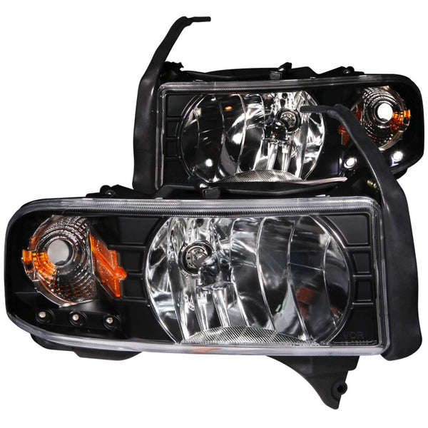 ANZO 1994-2001 Dodge Ram Crystal Headlights Black w/ LED - Bull Strap
