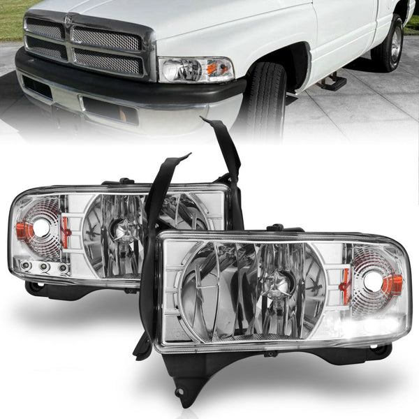 ANZO 1994-2001 Dodge Ram Crystal Headlights Chrome w/ LED - Bull Strap