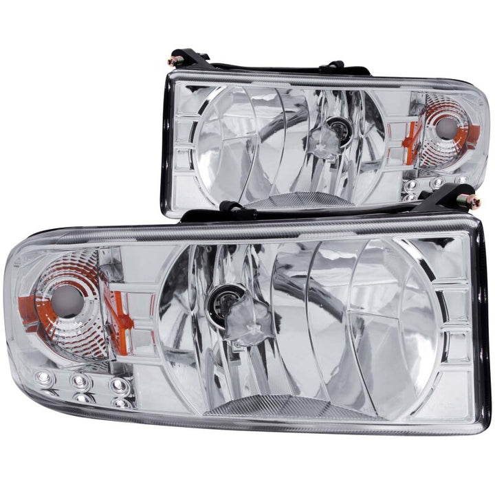 ANZO 1994-2001 Dodge Ram Crystal Headlights Chrome w/ LED - Bull Strap