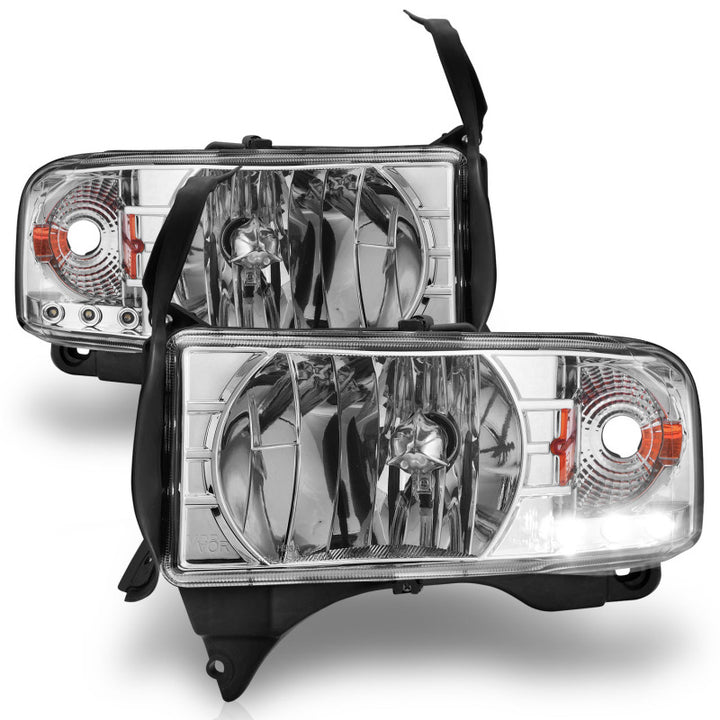 ANZO 1994-2001 Dodge Ram Crystal Headlights Chrome w/ LED - Bull Strap
