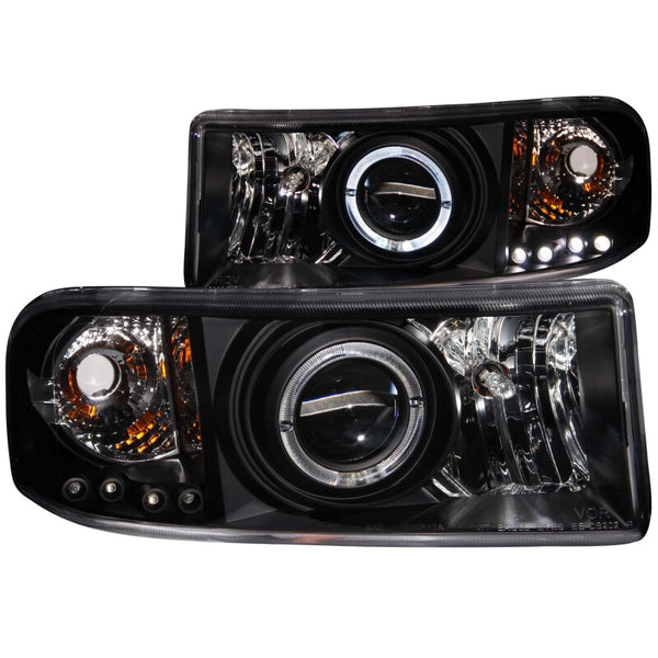 ANZO 1994-2001 Dodge Ram Projector Headlights w/ Halo Black - Bull Strap