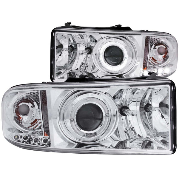 ANZO 1994-2001 Dodge Ram Projector Headlights w/ Halo Chrome - Bull Strap