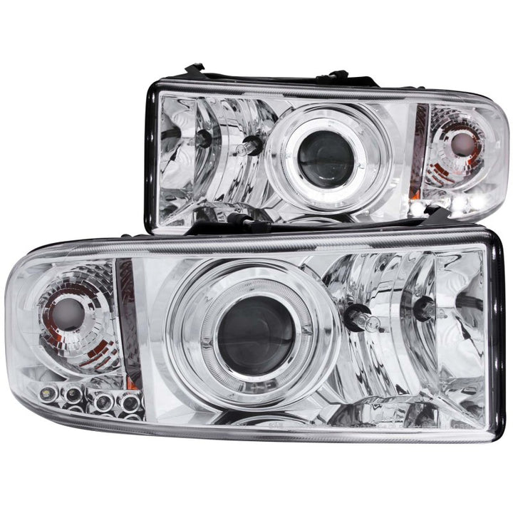 ANZO 1994-2001 Dodge Ram Projector Headlights w/ Halo Chrome - Bull Strap