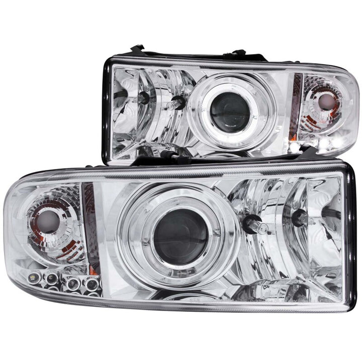 ANZO 1994-2001 Dodge Ram Projector Headlights w/ Halo Chrome - Bull Strap