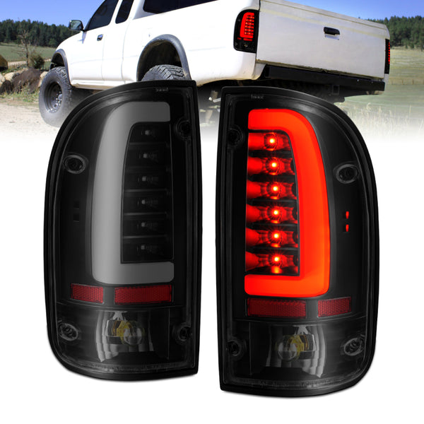 ANZO 1995-2000 Toyota Tacoma LED Taillights Black Housing Smoke Lens (Pair) - Bull Strap