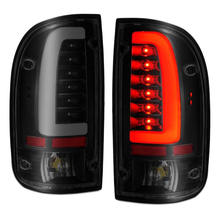 ANZO 1995-2000 Toyota Tacoma LED Taillights Black Housing Smoke Lens (Pair) - Bull Strap
