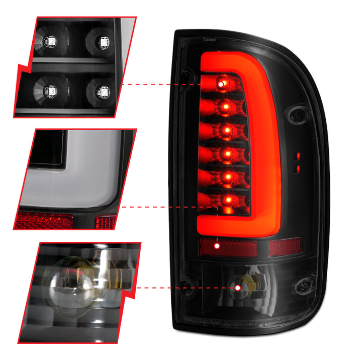 ANZO 1995-2000 Toyota Tacoma LED Taillights Black Housing Smoke Lens (Pair) - Bull Strap
