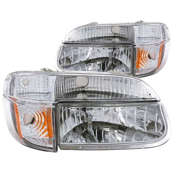 ANZO 1995-2001 Ford Explorer Crystal Headlights Chrome w/ Corner Lights 2pc - Bull Strap
