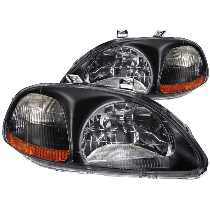 ANZO 1996-1998 Honda Civic Crystal Headlights Black - Bull Strap