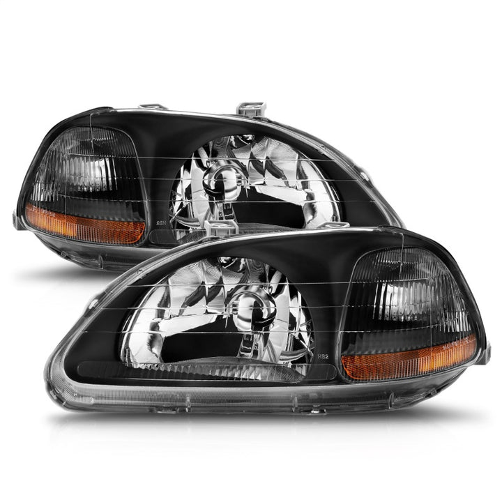 ANZO 1996-1998 Honda Civic Crystal Headlights Black - Bull Strap