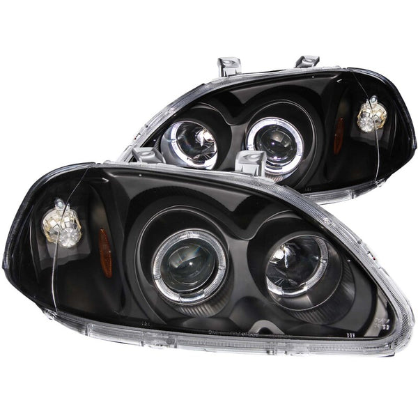 ANZO 1996-1998 Honda Civic Projector Headlights w/ Halo Black - Bull Strap