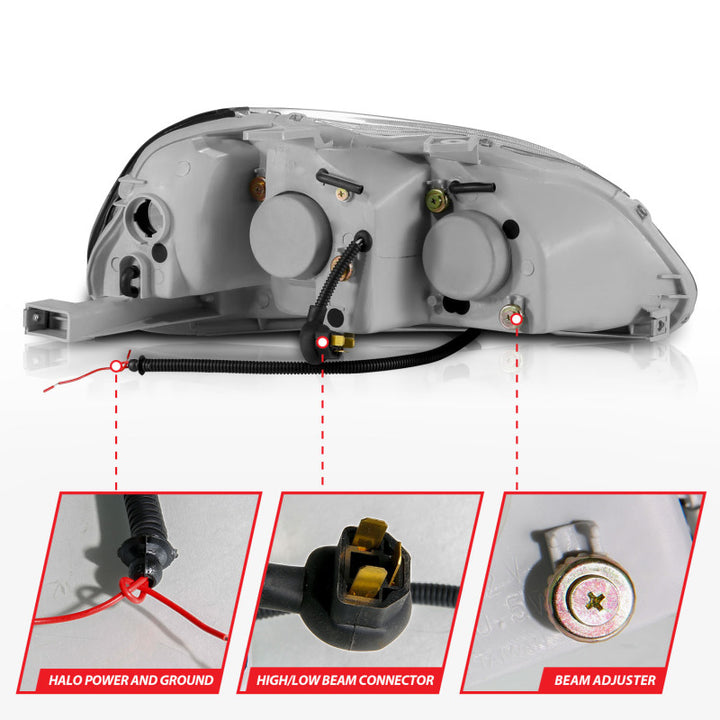 ANZO 1996-1998 Honda Civic Projector Headlights w/ Halo Black - Bull Strap