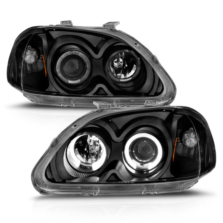 ANZO 1996-1998 Honda Civic Projector Headlights w/ Halo Black - Bull Strap