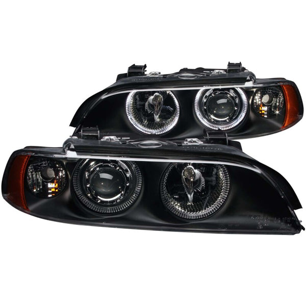 ANZO 1997-2001 BMW 5 Series Projector Headlights w/ Halo Black - Bull Strap