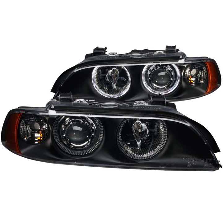 ANZO 1997-2001 BMW 5 Series Projector Headlights w/ Halo Black - Bull Strap