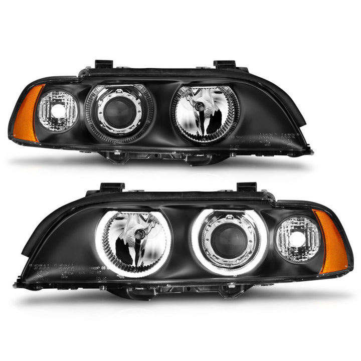 ANZO 1997-2001 BMW 5 Series Projector Headlights w/ Halo Black - Bull Strap