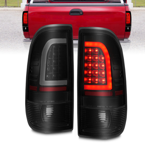 ANZO 1997-2003 Ford F-150 LED Tail Lights w/ Light Bar Black Housing Smoke Lens - Bull Strap