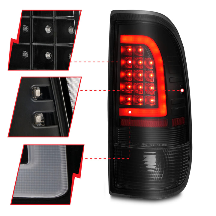ANZO 1997-2003 Ford F-150 LED Tail Lights w/ Light Bar Black Housing Smoke Lens - Bull Strap