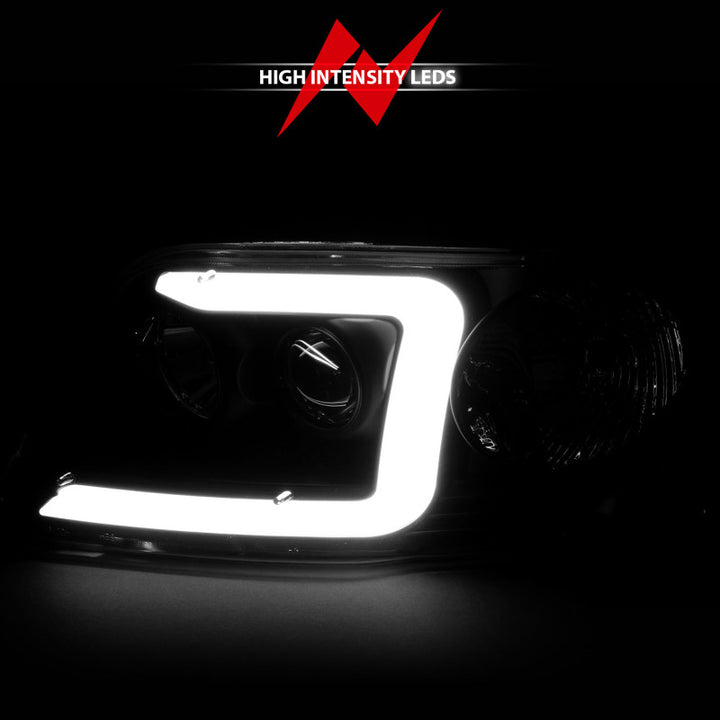 ANZO 1997-2003 Ford F-150 Projector Headlights w/ Light Bar Black Housing - Bull Strap