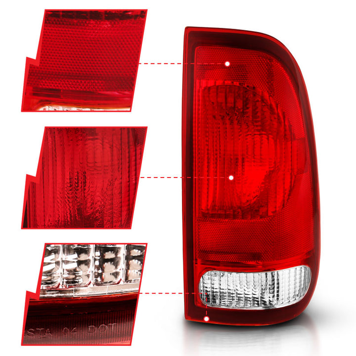 ANZO 1997-2003 Ford F-150 Taillight Red/Clear Lens (OE Replacement) - Bull Strap