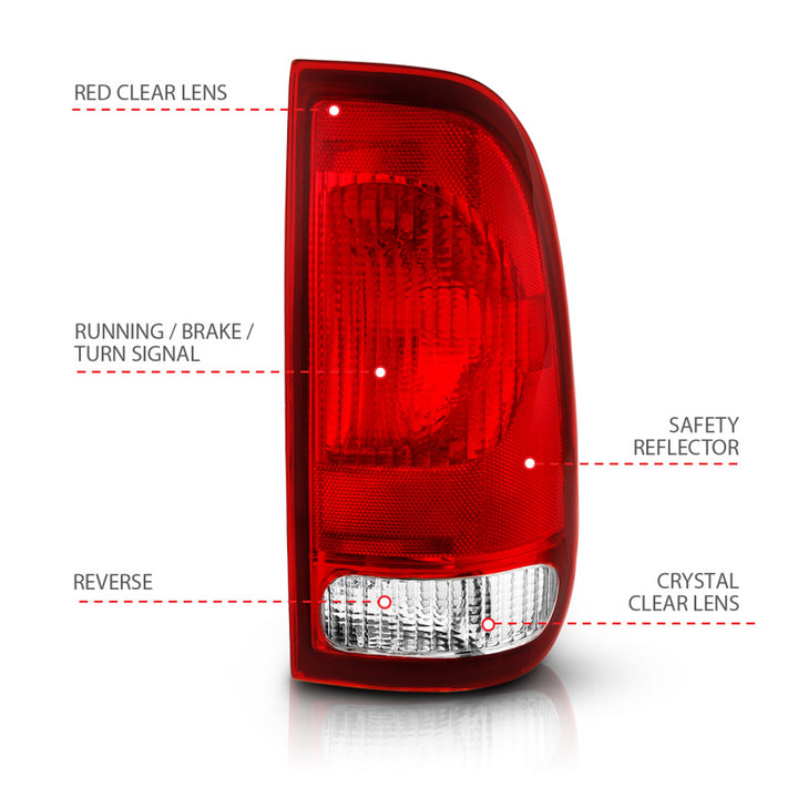 ANZO 1997-2003 Ford F-150 Taillight Red/Clear Lens (OE Replacement) - Bull Strap