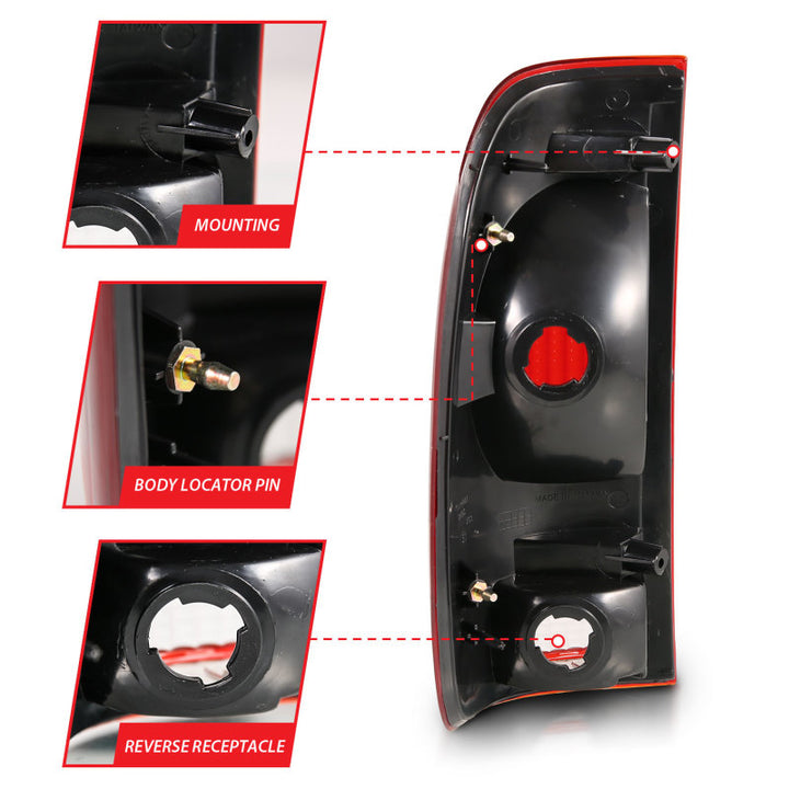 ANZO 1997-2003 Ford F-150 Taillight Red/Clear Lens (OE Replacement) - Bull Strap