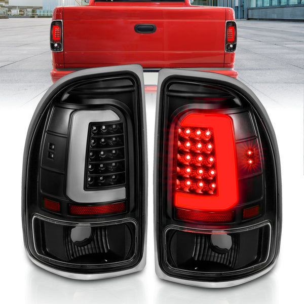 ANZO 1997-2004 Dodge Dakota LED Taillights Black Housing Clear Lens Pair - Bull Strap