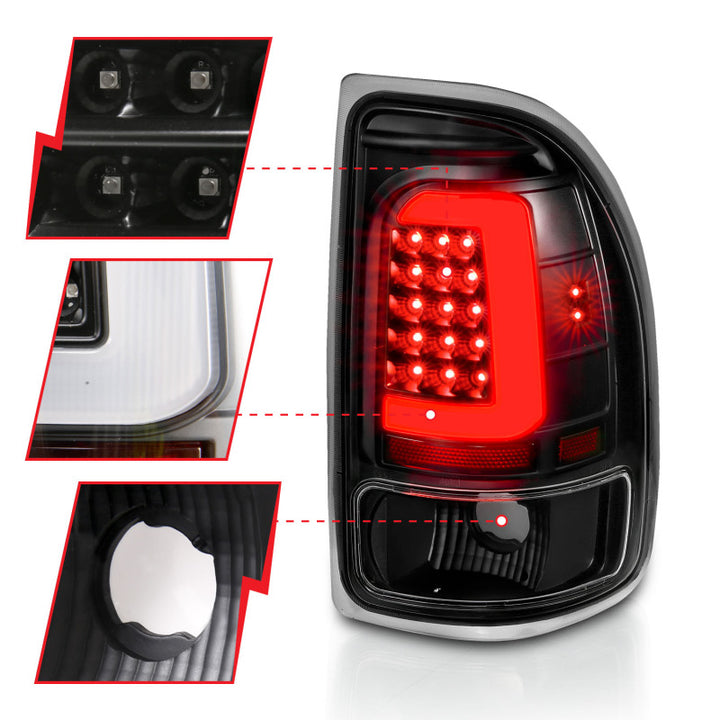ANZO 1997-2004 Dodge Dakota LED Taillights Black Housing Clear Lens Pair - Bull Strap