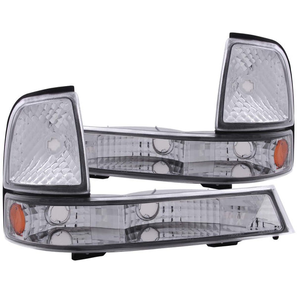 ANZO 1998-2000 Ford Ranger Euro Parking Lights Chrome w/ Amber Reflector - Bull Strap