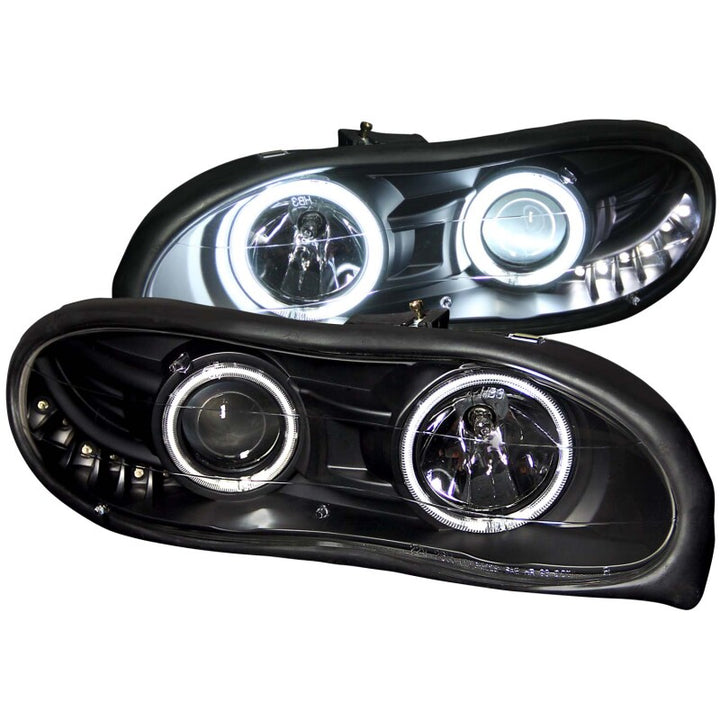ANZO 1998-2002 Chevrolet Camaro Projector Headlights w/ Halo Black - Bull Strap