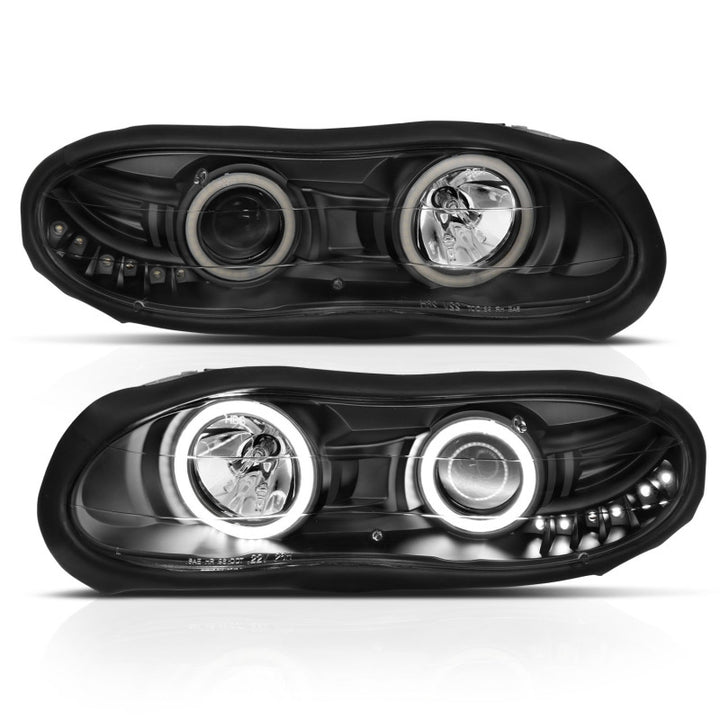 ANZO 1998-2002 Chevrolet Camaro Projector Headlights w/ Halo Black - Bull Strap