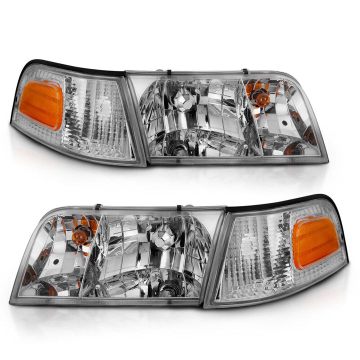 ANZO 1998-2005 Ford Crown Victoria Crystal Headlight Chrome With Bumper Light (OE) - Bull Strap