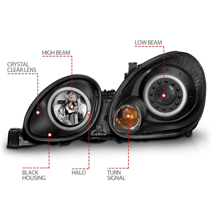 ANZO 1998-2005 Lexus Gs300 Projector Headlights w/ Halo Black - Bull Strap