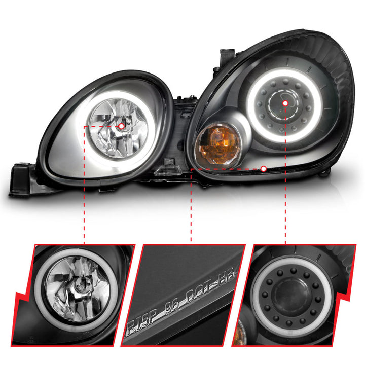 ANZO 1998-2005 Lexus Gs300 Projector Headlights w/ Halo Black - Bull Strap