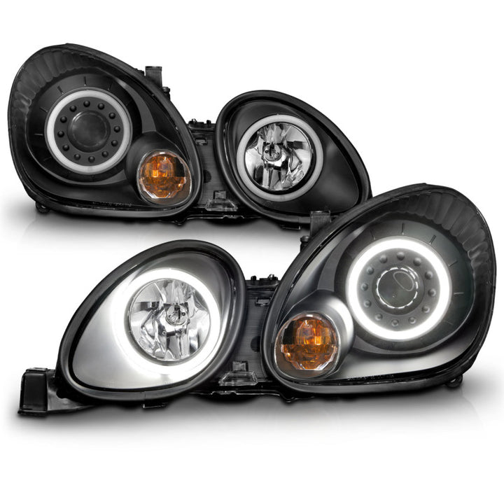 ANZO 1998-2005 Lexus Gs300 Projector Headlights w/ Halo Black - Bull Strap
