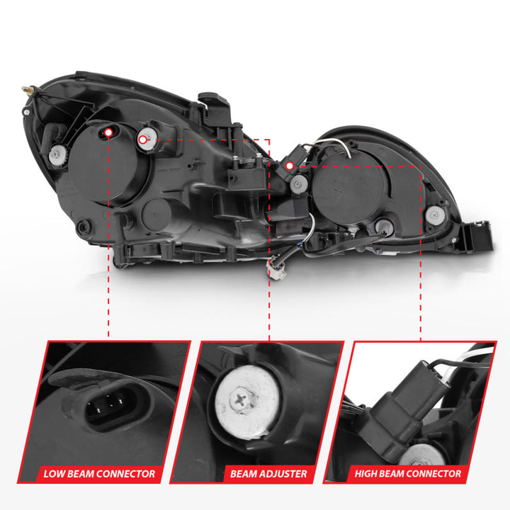 ANZO 1998-2005 Lexus Gs300 Projector Headlights w/ Halo Black - Bull Strap