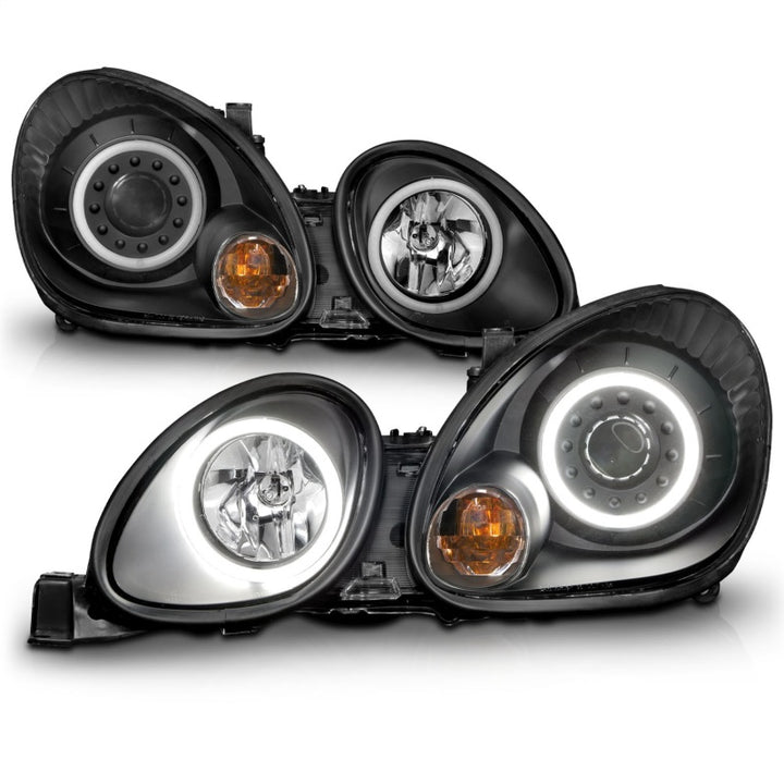 ANZO 1998-2005 Lexus Gs300 Projector Headlights w/ Halo Black - Bull Strap