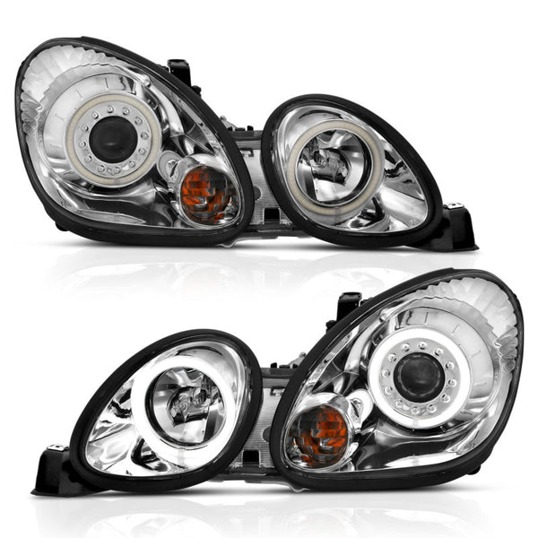 ANZO 1998-2005 Lexus Gs300 Projector Headlights w/ Halo Chrome - Bull Strap