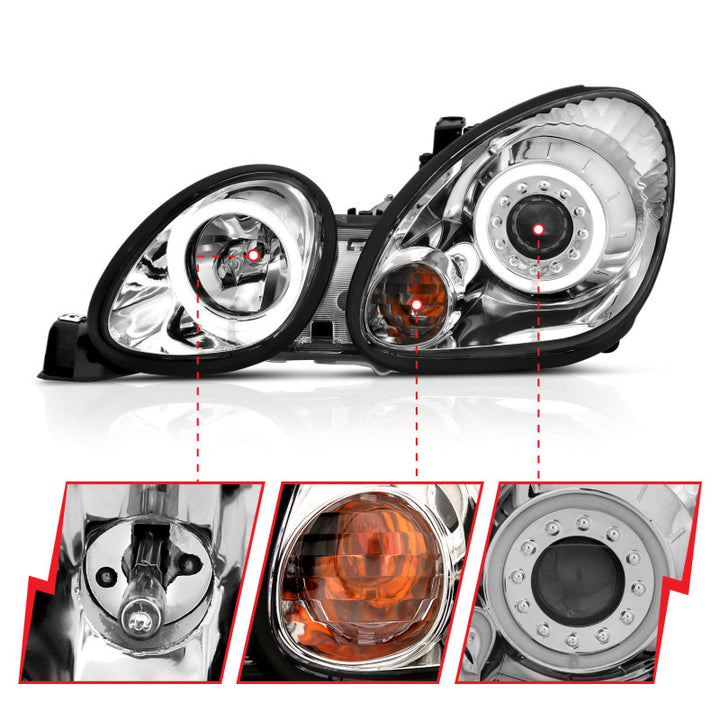 ANZO 1998-2005 Lexus Gs300 Projector Headlights w/ Halo Chrome - Bull Strap