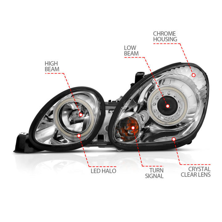 ANZO 1998-2005 Lexus Gs300 Projector Headlights w/ Halo Chrome - Bull Strap