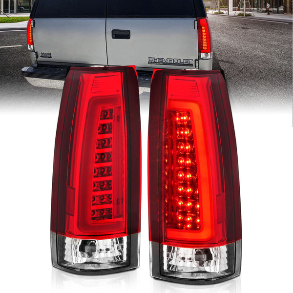 ANZO 1999-2000 Cadillac Escalade LED Taillights Chrome Housing Red/Clear Lens Pair - Bull Strap