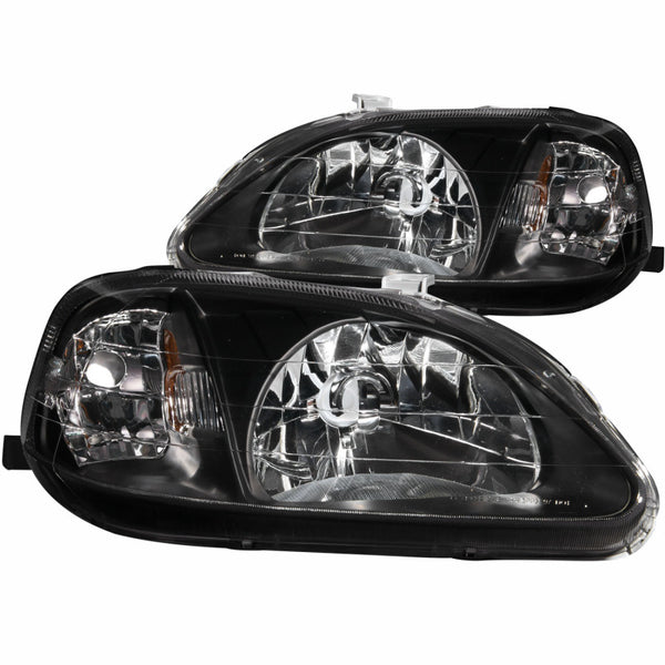ANZO 1999-2000 Honda Civic Crystal Headlights Black - Bull Strap
